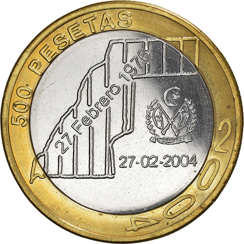 Coin, SAHARAWI ARAB DEMOCRATIC REPUBLIC, 500 Pesetas, 2004, MS(64), Bi-Metallic