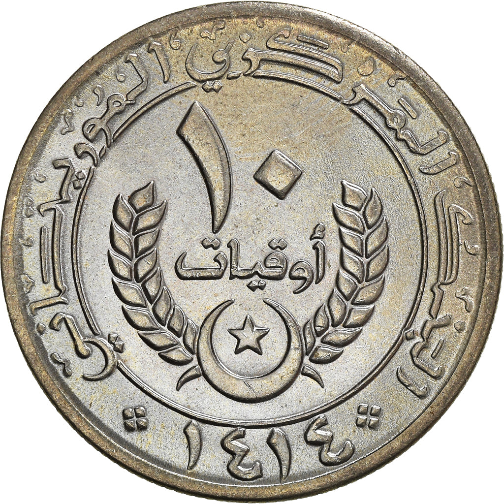 Coin, Mauritania, 10 Ouguiya, 1993, MS(64), Copper-nickel, KM:4