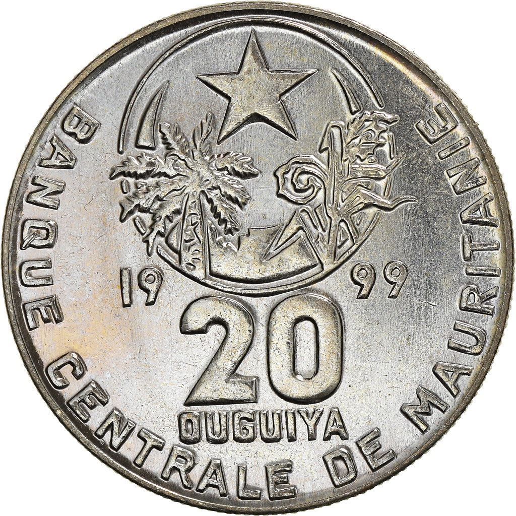Coin, Mauritania, 20 Ouguiya, 1999, MS(64), Copper-nickel, KM:5