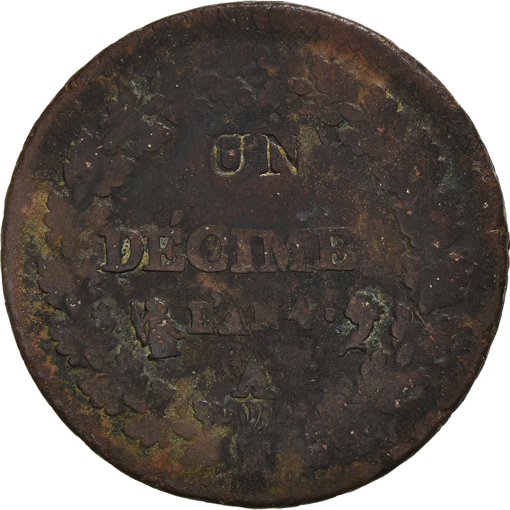 Coin, France, Dupré, Decime, 1795, Paris, F(12-15), Bronze, KM:637.1