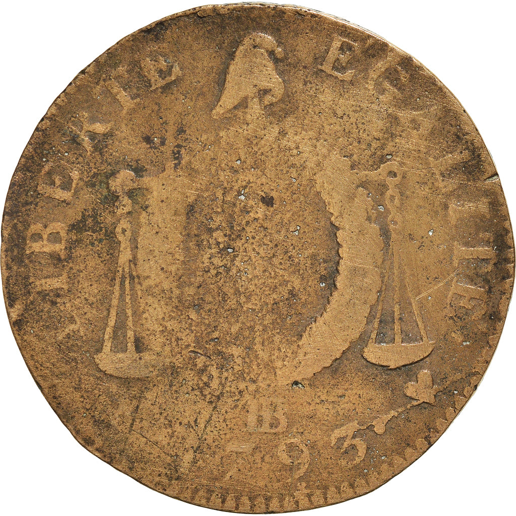 Moneda, Francia, Sol aux balances françoise, Sol, 1793, Strasbourg, BC, Bronce