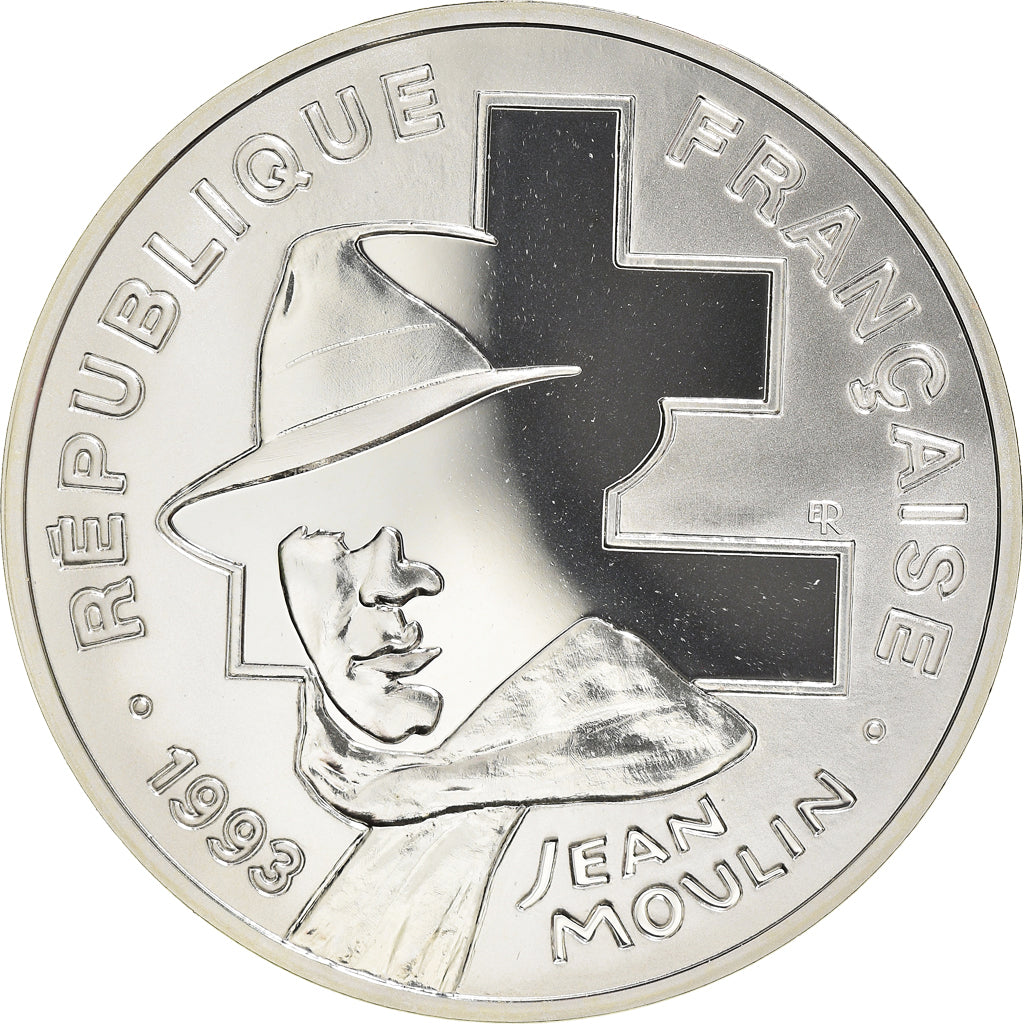 Coin, France, Jean Moulin, Libération, 100 Francs, 1993, BE, MS(65-70), Silver