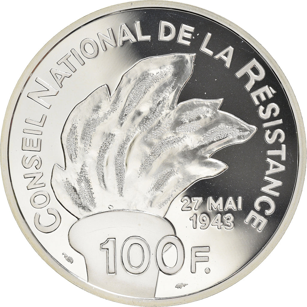 Coin, France, Jean Moulin, Libération, 100 Francs, 1993, BE, MS(65-70), Silver