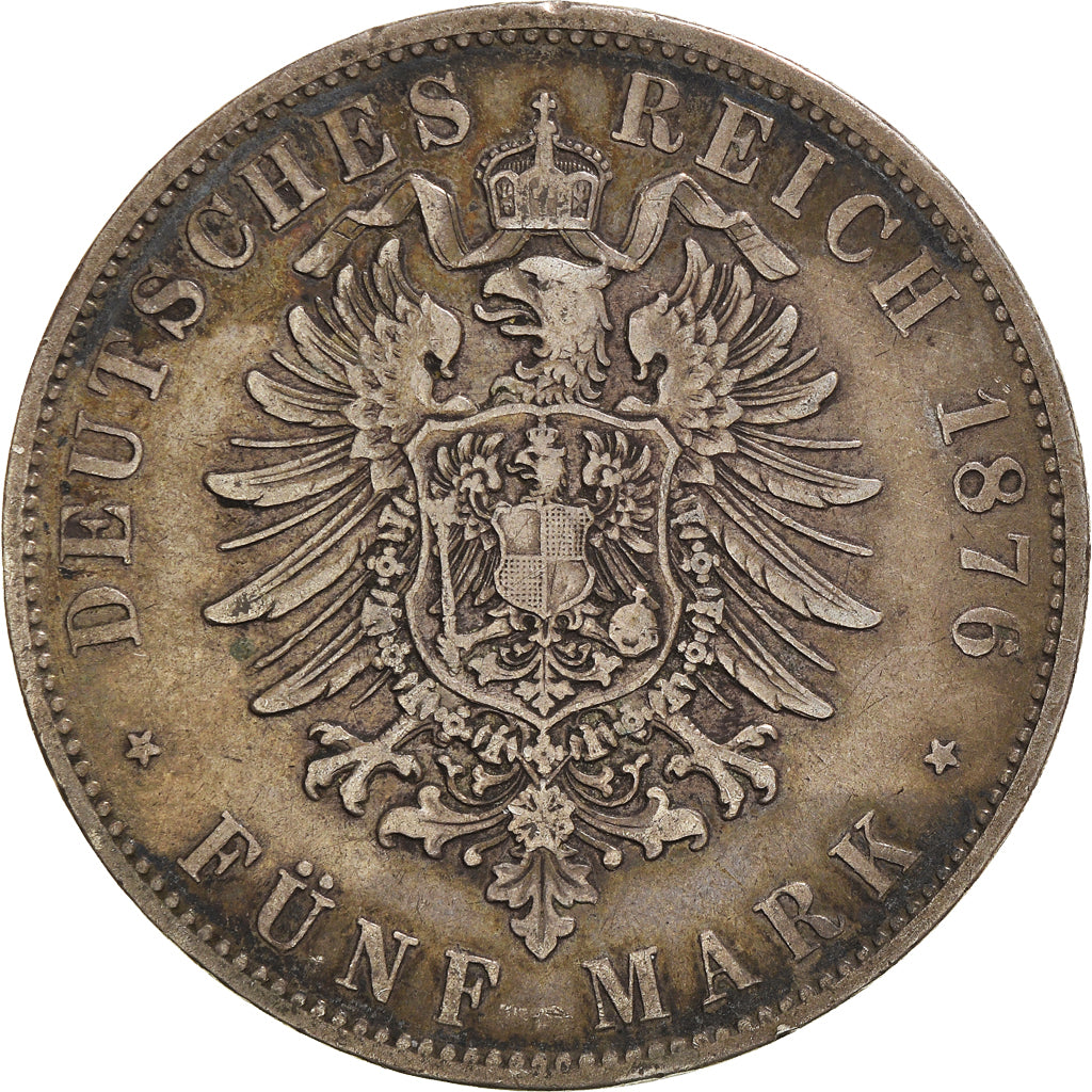 Coin, German States, BAVARIA, Ludwig II, 5 Mark, 1876, Munich, VF(30-35)