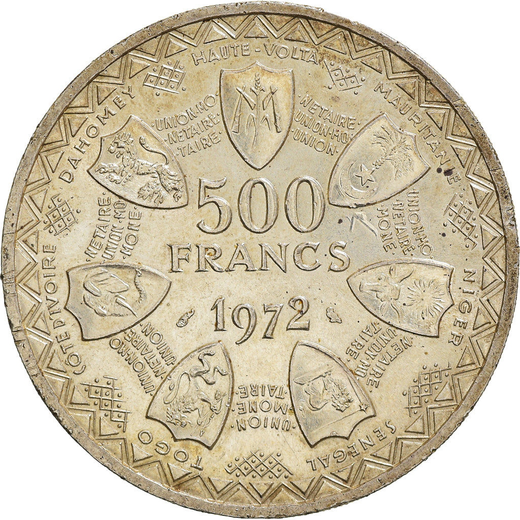 Coin, West African States, 500 Francs, 1972, MS(60-62), Silver, KM:7