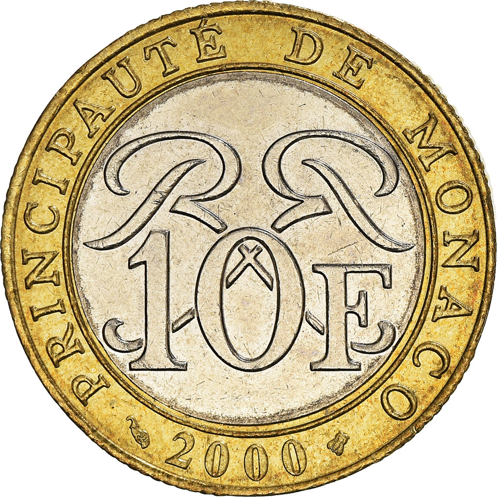 Coin, Monaco, Rainier III, 10 Francs, 2000, MS(60-62), Bi-Metallic, KM:163