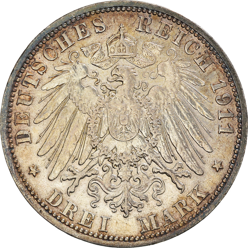 Coin, German States, PRUSSIA, Wilhelm II, 3 Mark, 1911, Berlin, EF(40-45)