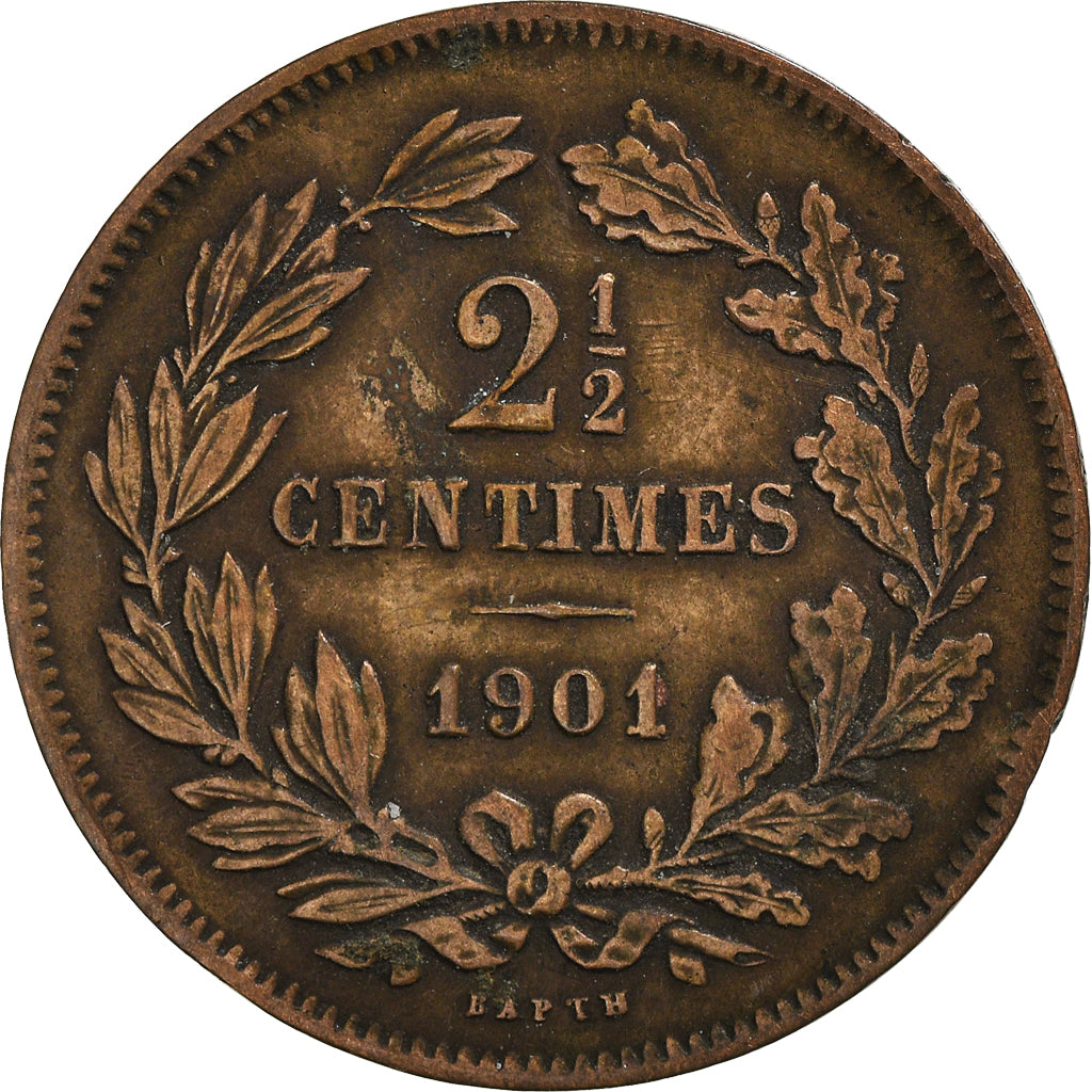 Coin, Luxembourg, William III, 2-1/2 Centimes, 1901, Utrecht, VF(30-35), Bronze
