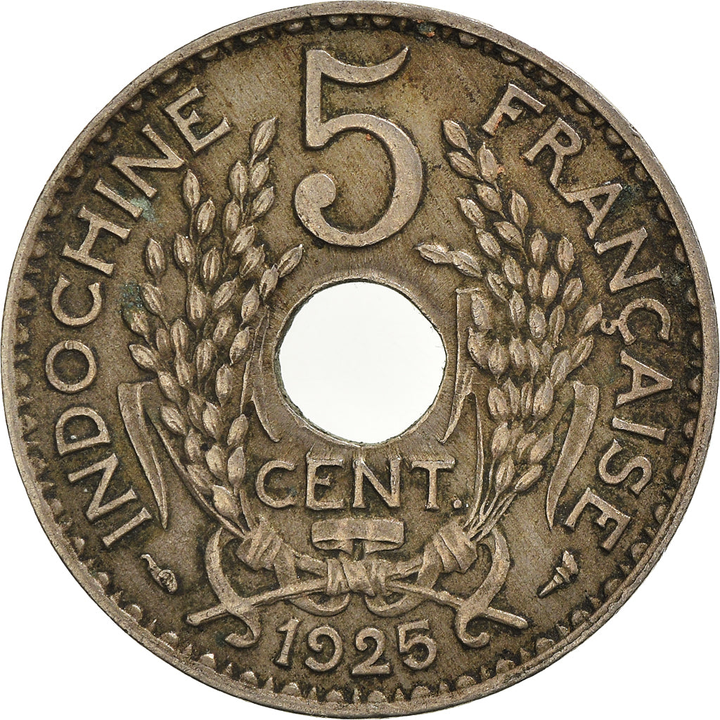 Moneta, FRANCUSKIE INDOCHINY, 5 Cents, 1925, Paris, AU(50-53), Miedź-Nikiel