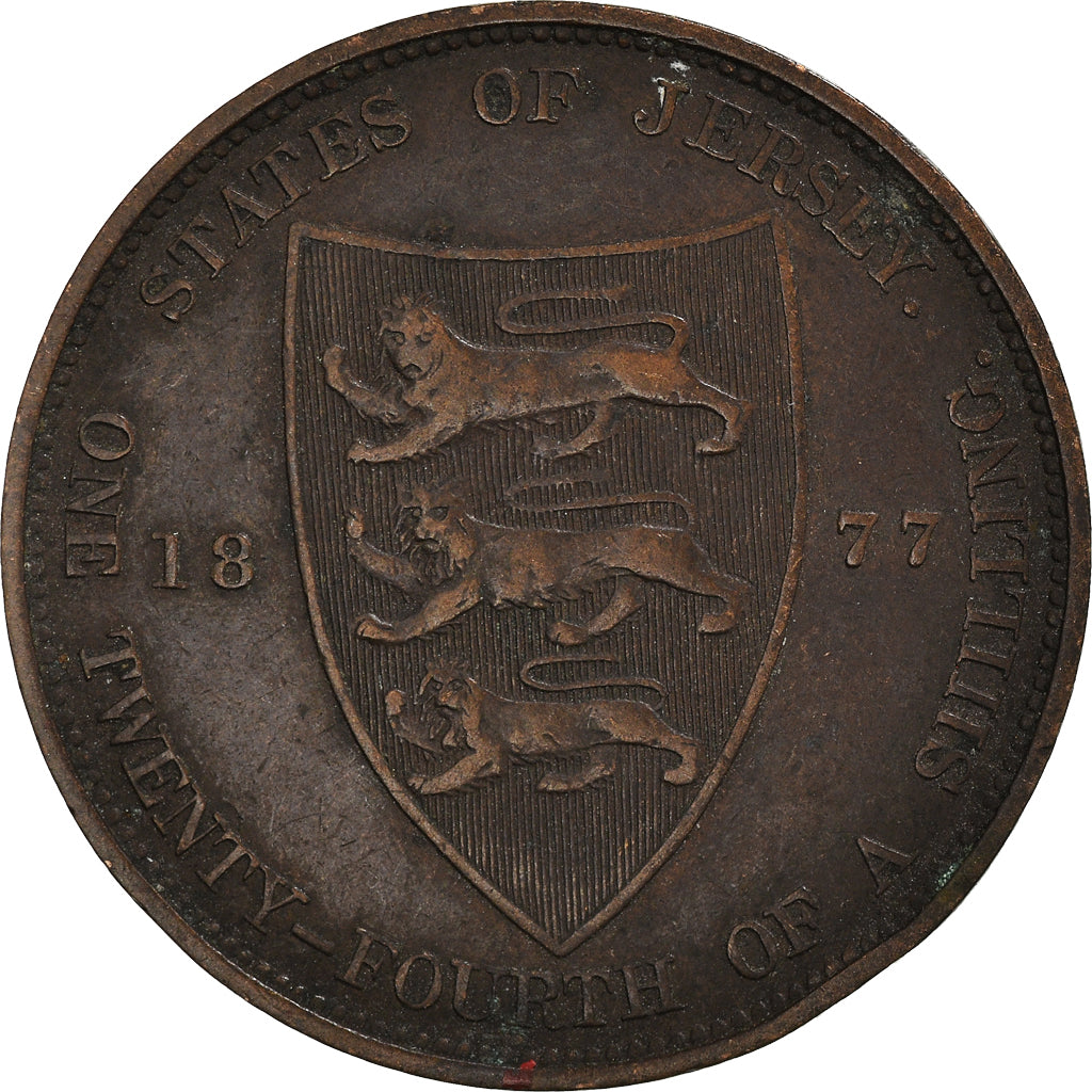 Coin, Jersey, Victoria, 1/24 Shilling, 1877, VF(30-35), Bronze, KM:7