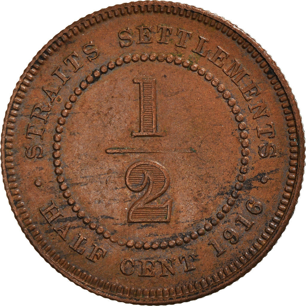 Münze, Straits Settlements, George V, 1/2 Cent, 1916, SS, Bronze, KM:28