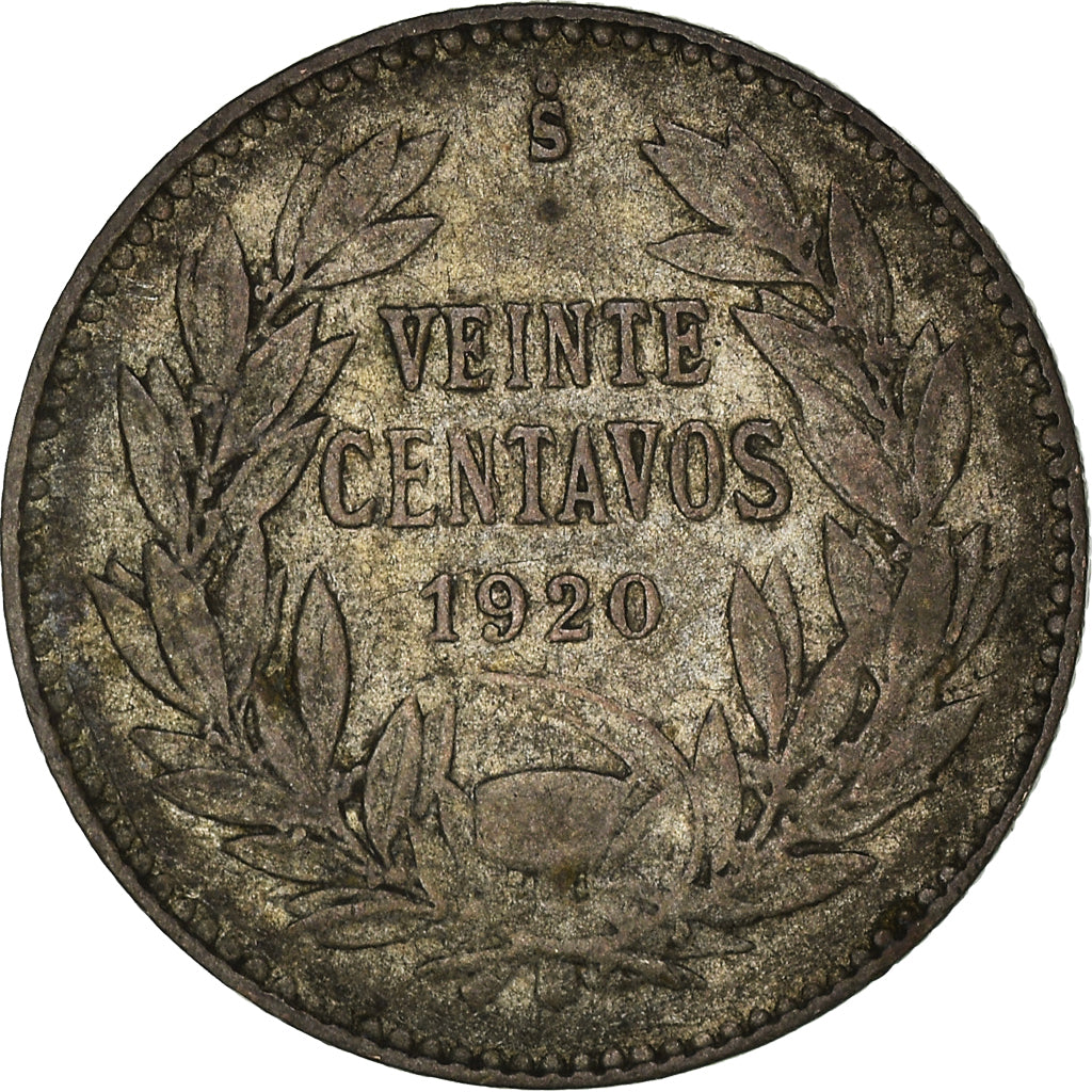 Moneda, Chile, 20 Centavos, 1920, Santiago, BC+, Plata, KM:151.3