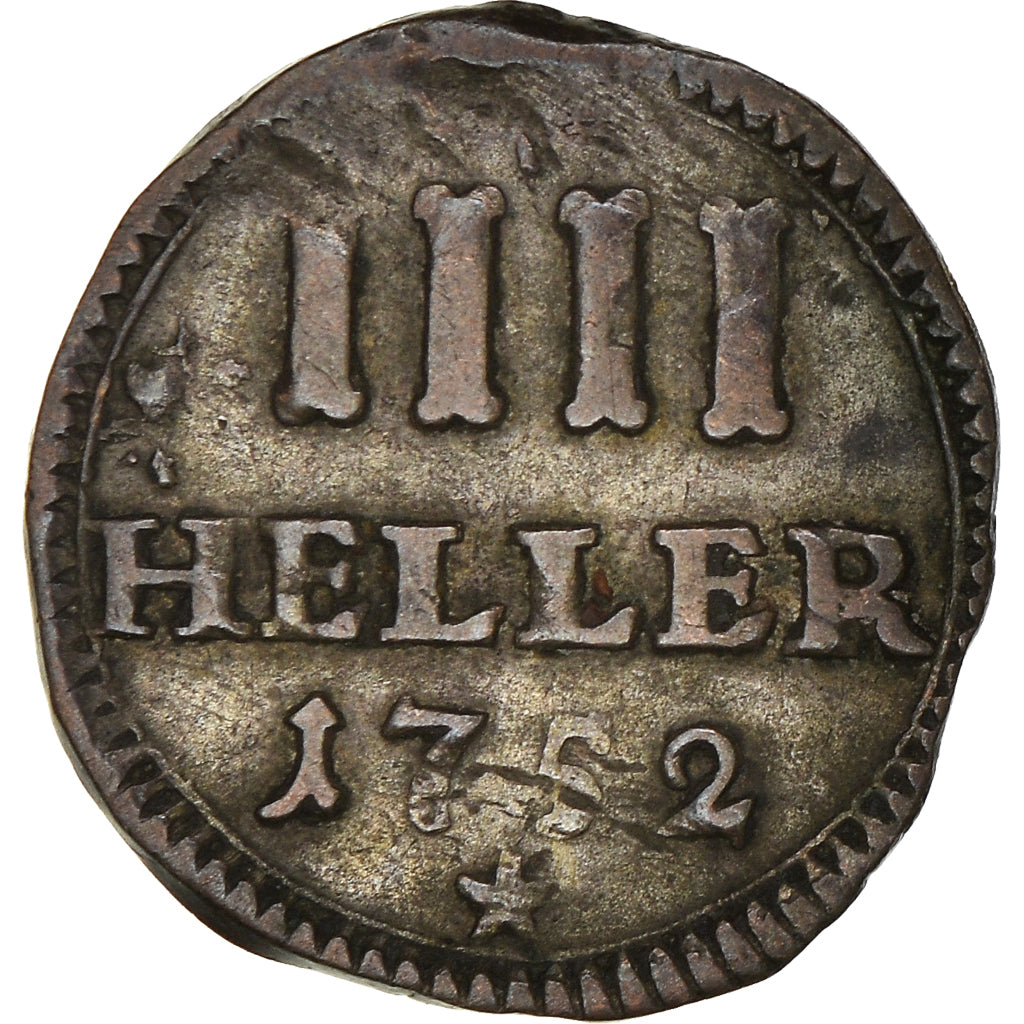Moneta, Stati tedeschi, HESSE-CASSEL, Wilhelm VIII, 4 Heller, 1752, MB+