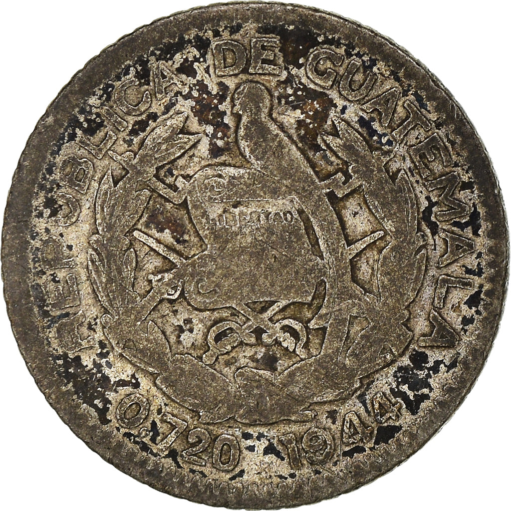 Moneda, Guatemala, 5 Centavos, 1944, BC+, Plata, KM:238.1