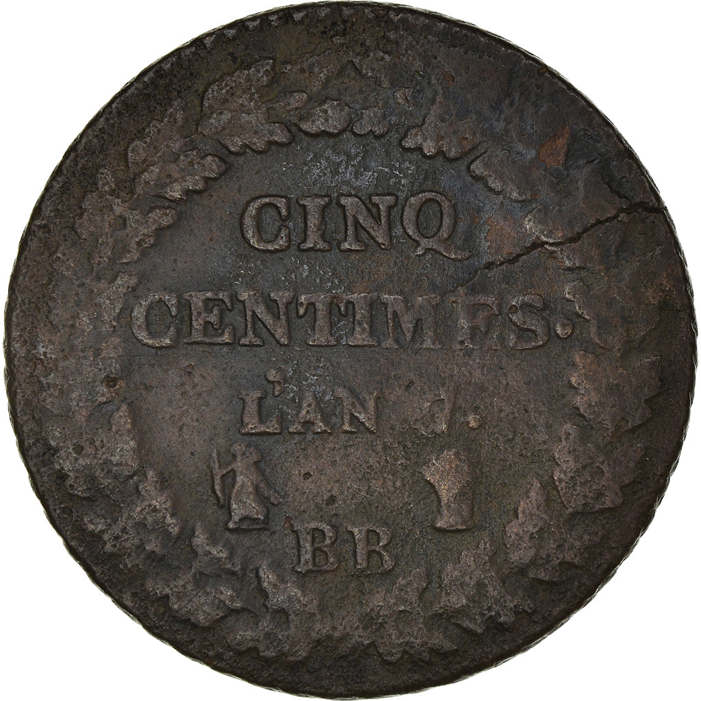 Moneta, Francja, Dupré, 5 Centimes, 1798, Strasbourg, VF(20-25), Brązowy