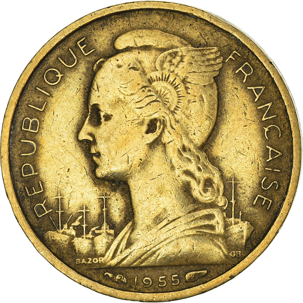 Monnaie, Réunion, 10 Francs, 1955, TB+, Bronze-Aluminium, KM:10, Lecompte:78