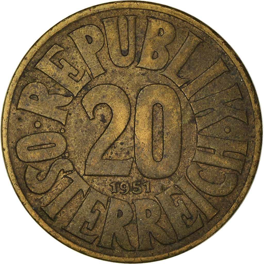 Coin, Austria, 20 Groschen, 1951, VF(30-35), Aluminum-Bronze, KM:2877