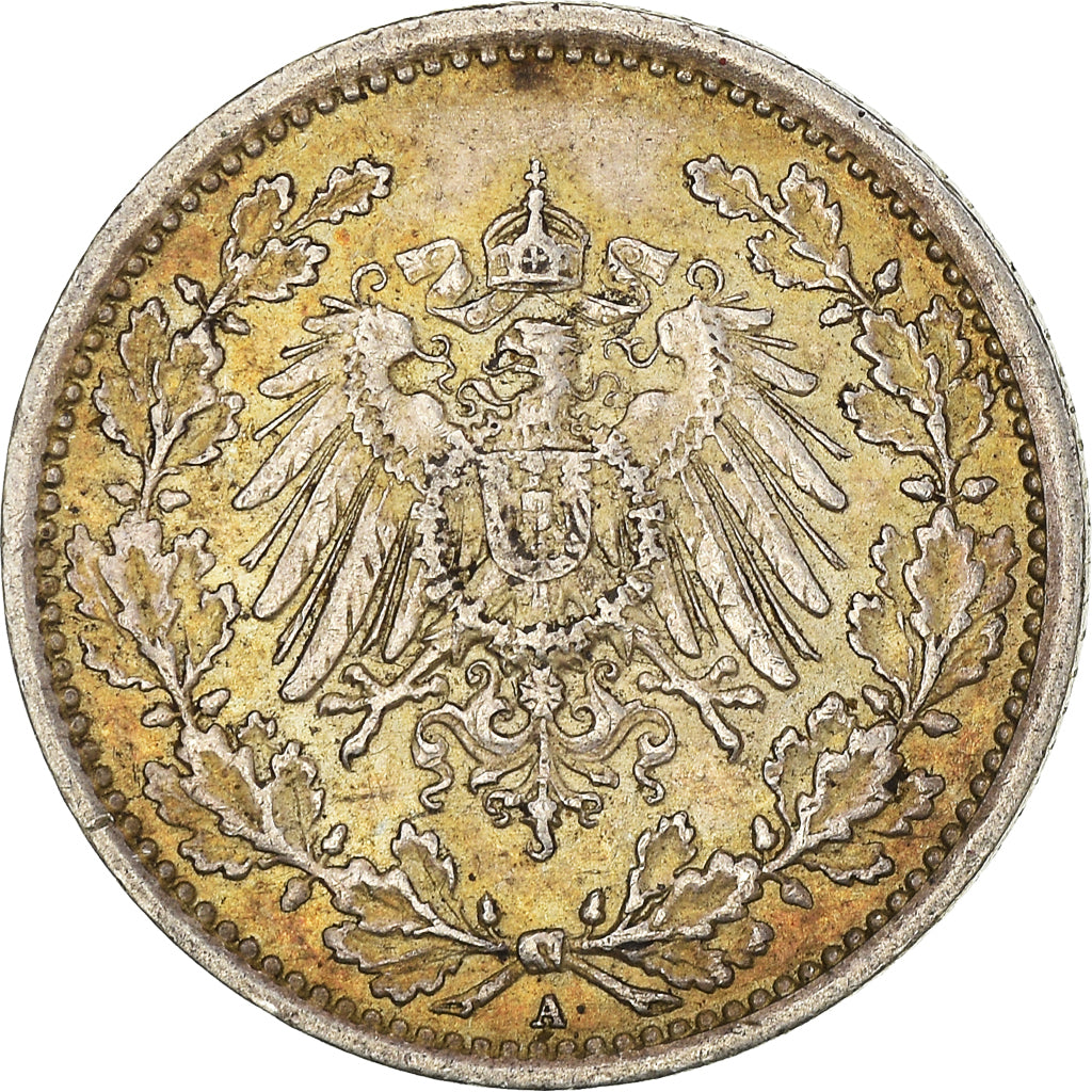 Coin, GERMANY - EMPIRE, 1/2 Mark, 1916, Berlin, AU(55-58), Silver, KM:17
