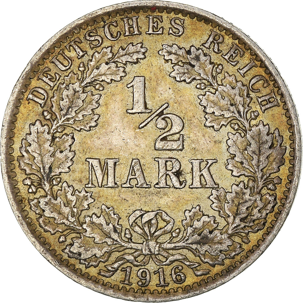 Coin, GERMANY - EMPIRE, 1/2 Mark, 1916, Berlin, AU(55-58), Silver, KM:17