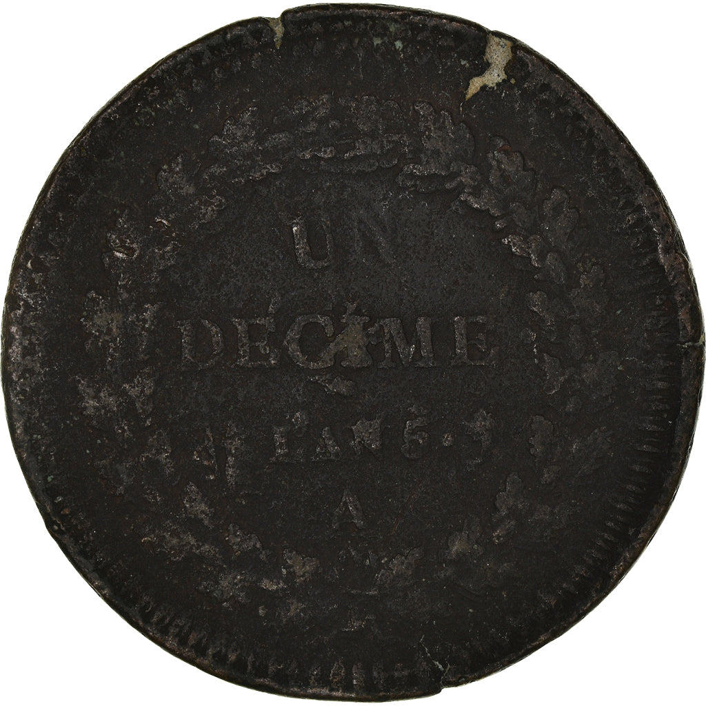 Monnaie, France, Dupré, Decime, 1796, Paris, B+, Bronze, Gadoury:187, KM:644.1