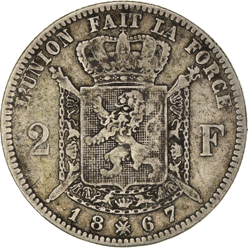 Coin, Belgium, Leopold II, 2 Francs, 2 Frank, 1867, VF(30-35), Silver, KM:30.1