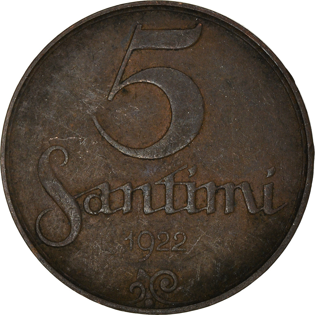 Coin, Latvia, 5 Santimi, 1922, EF(40-45), Bronze, KM:3