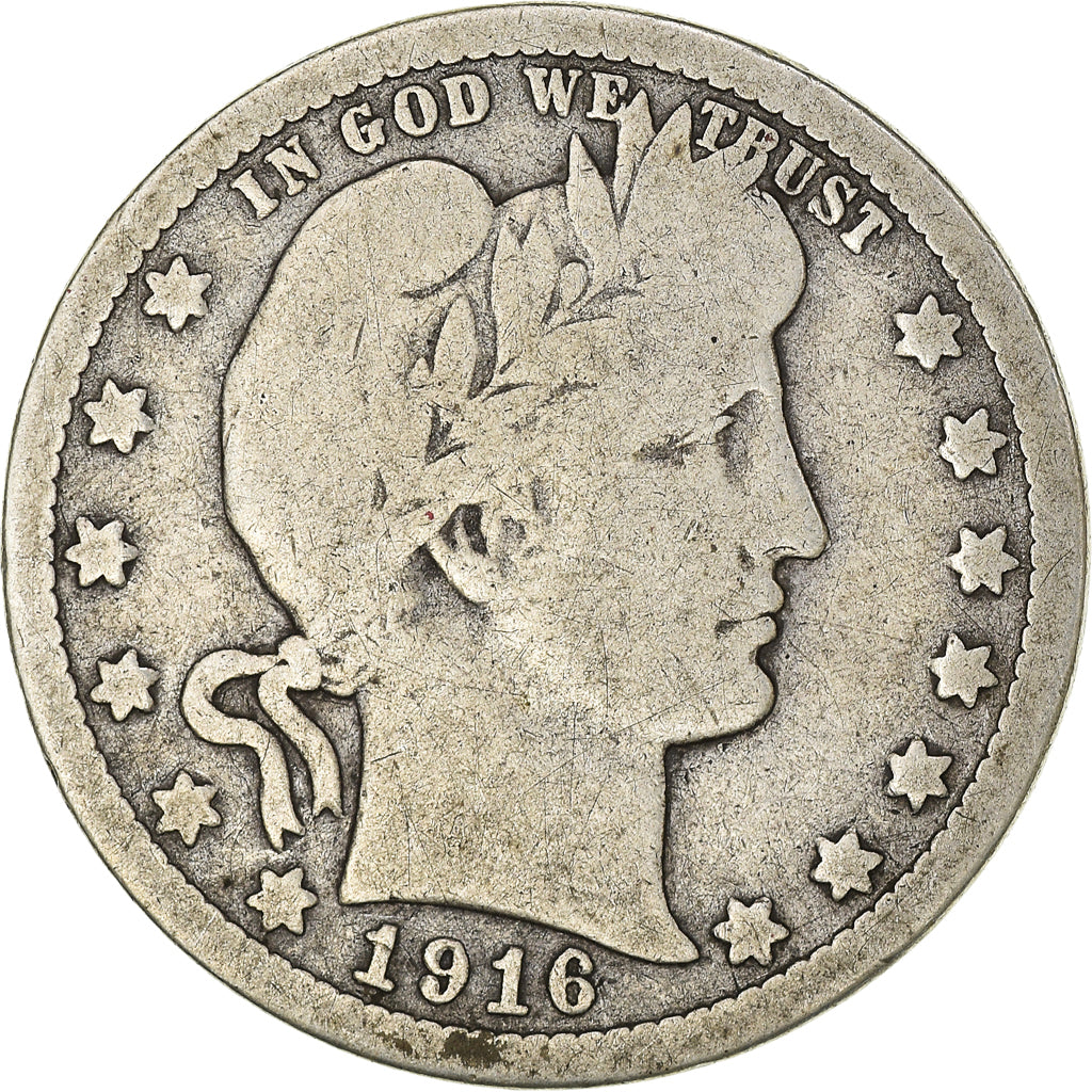 Coin, United States, Barber Quarter, Quarter, 1916, U.S. Mint, Denver
