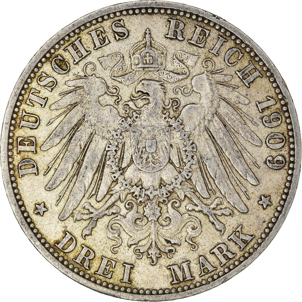 Coin, German States, PRUSSIA, Wilhelm II, 3 Mark, 1909, Berlin, EF(40-45)