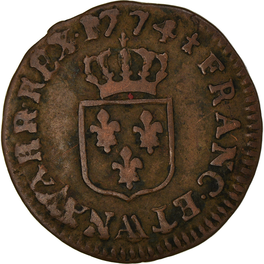 Coin, France, Louis XV, Liard à la vieille tête, Liard, 1774, Metz, VF(20-25)