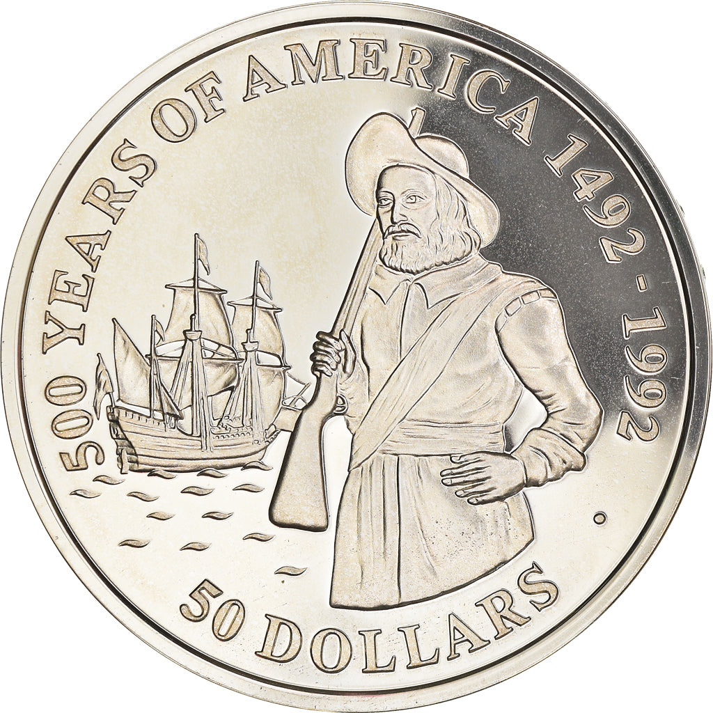 Moeda, Ilhas Cook, Elizabeth II, 50 Dollars, 1990, Franklin Mint, MS(65-70)