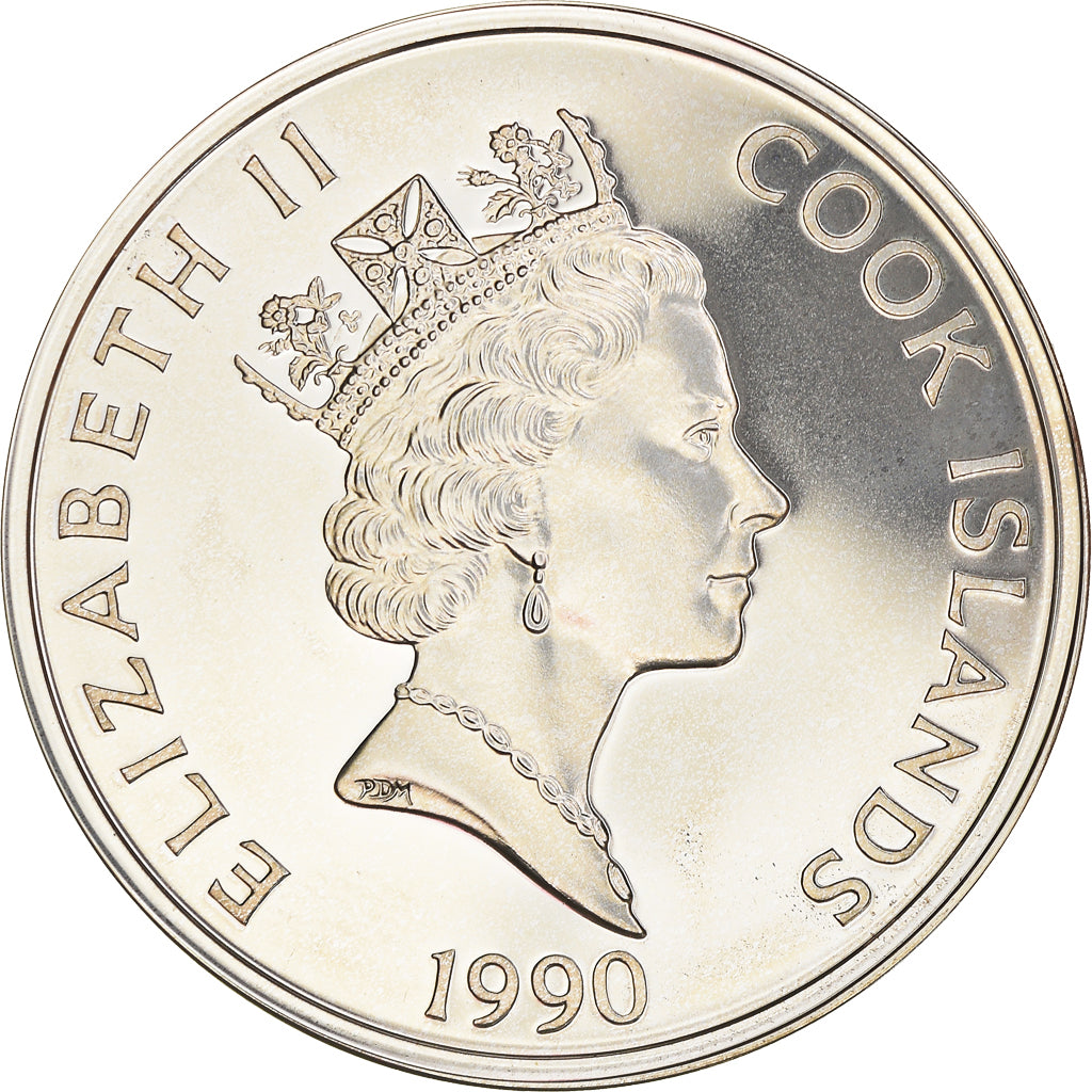 Moeda, Ilhas Cook, Elizabeth II, 50 Dollars, 1990, Franklin Mint, MS(65-70)
