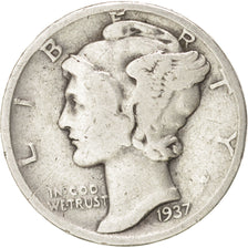 UNITED STATES, Mercury Dime, Dime, 1937, U.S. Mint, KM #140, VF(20-25), Silver,.
