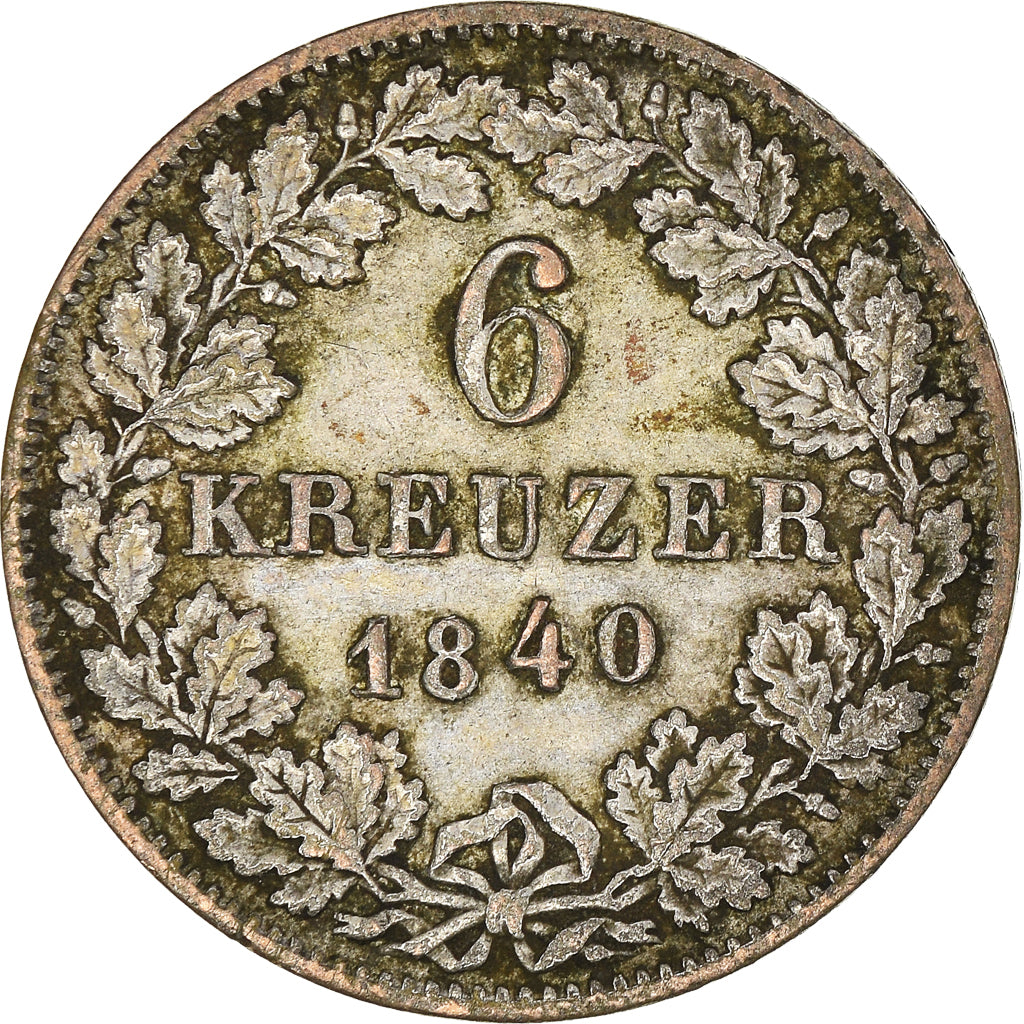 Coin, German States, BADEN, Leopold I, 6 Kreuzer, 1840, EF(40-45), Silver