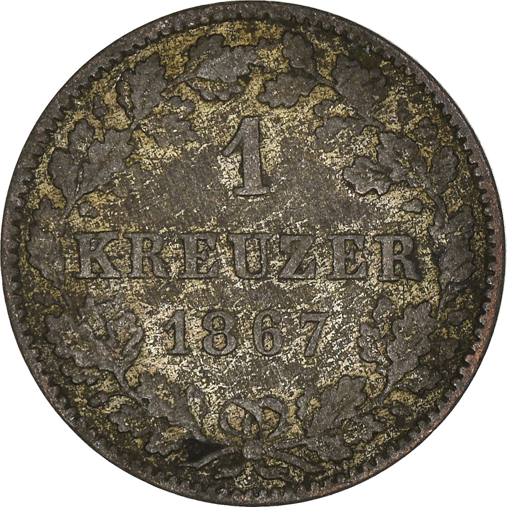 Coin, German States, WURTTEMBERG, Karl I, Kreuzer, 1867, EF(40-45), Silver