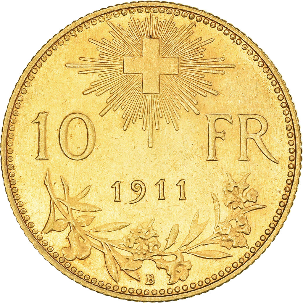 Coin, Switzerland, 10 Francs, 1911, Bern, AU(55-58), Gold, KM:36
