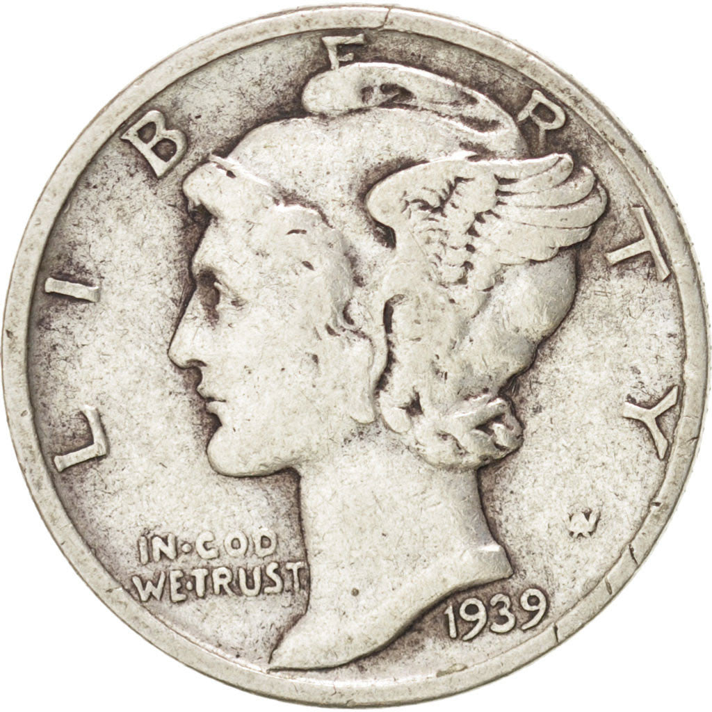 UNITED STATES, Mercury Dime, Dime, 1939, U.S. Mint, KM #140, VF(30-35), Silver,.