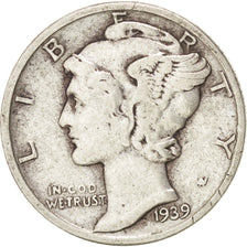 UNITED STATES, Mercury Dime, Dime, 1939, U.S. Mint, KM #140, VF(30-35), Silver,.