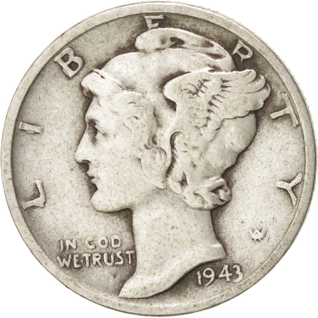 UNITED STATES, Mercury Dime, Dime, 1943, U.S. Mint, KM #140, VF(30-35), Silver,.