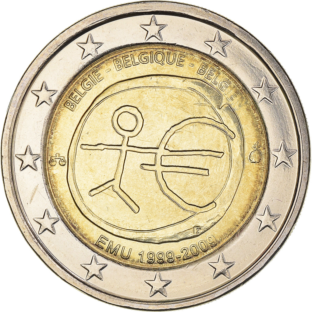 Belgium, 2 Euro, 10th Anniversary of EMU, 2009, MS(63), Bi-Metallic, KM:282