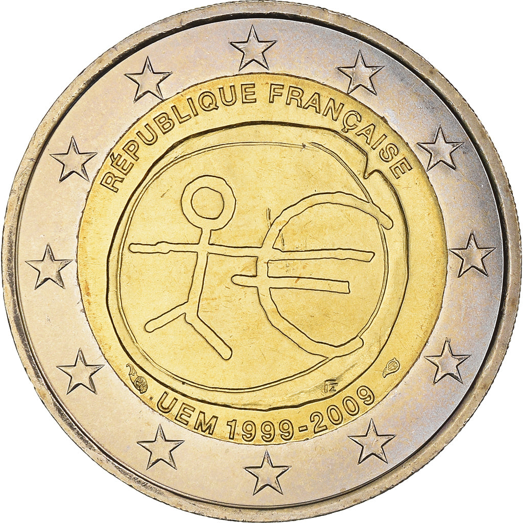 France, 2 Euro, EMU 10th Anniversary, 2009, Paris, MS(63), Bi-Metallic