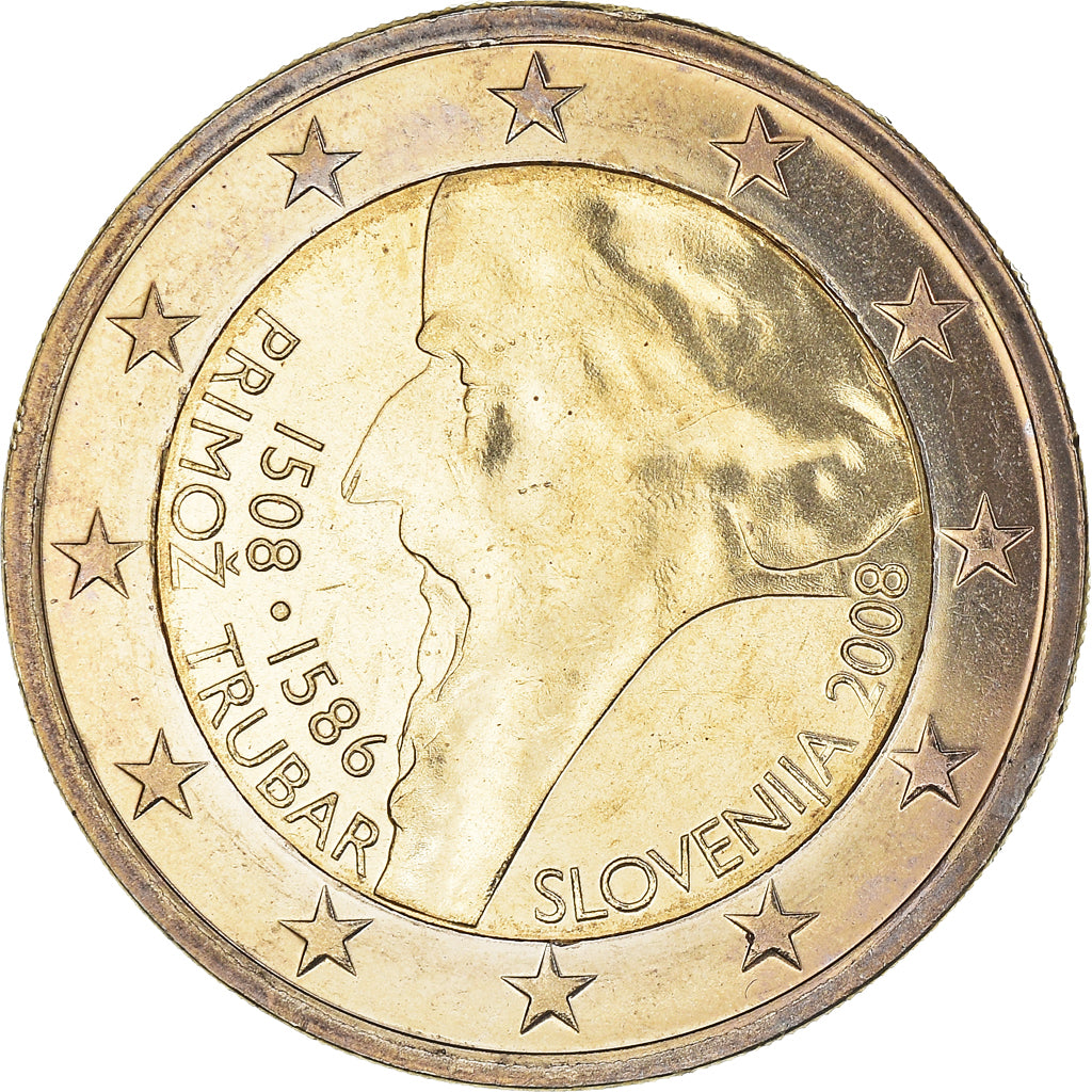 Slovenia, 2 Euro, Primoz Trubar, 2008, Vantaa, MS(60-62), Bi-Metallic, KM:80