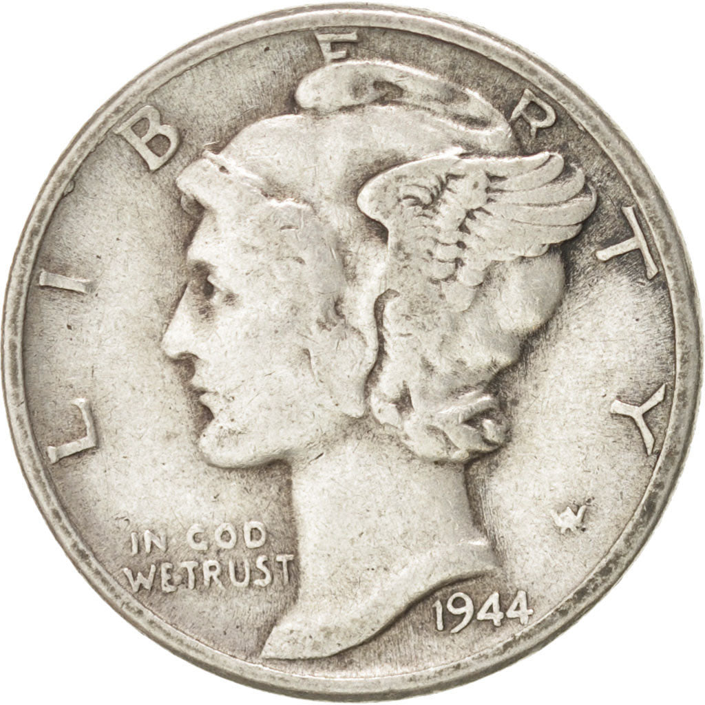 UNITED STATES, Mercury Dime, Dime, 1944, U.S. Mint, KM #140, VF(30-35), Silver,.
