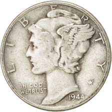 UNITED STATES, Mercury Dime, Dime, 1944, U.S. Mint, KM #140, VF(30-35), Silver,.