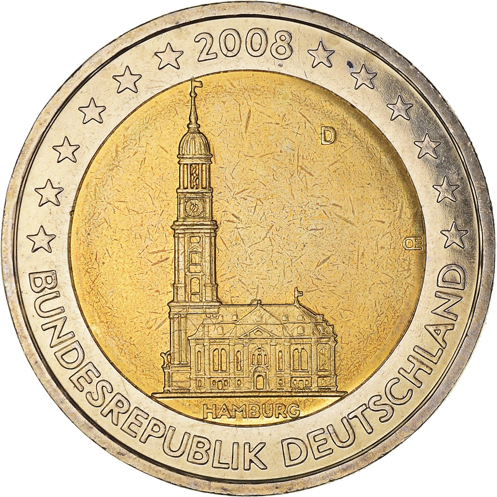 GERMANY - FEDERAL REPUBLIC, 2 Euro, Cathédrale d'Hambourg, 2008, Munich