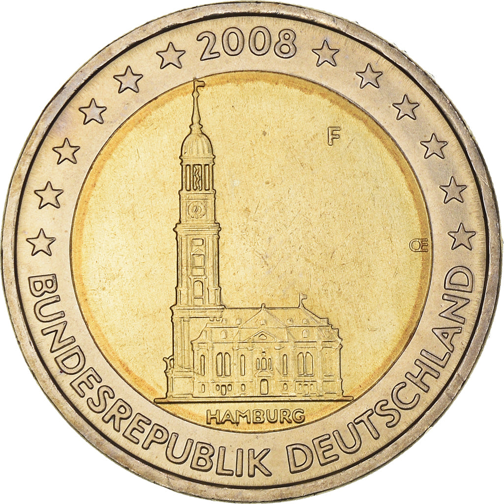 GERMANY - FEDERAL REPUBLIC, 2 Euro, 2008, Stuttgart, MS(63), Bi-Metallic, KM:261