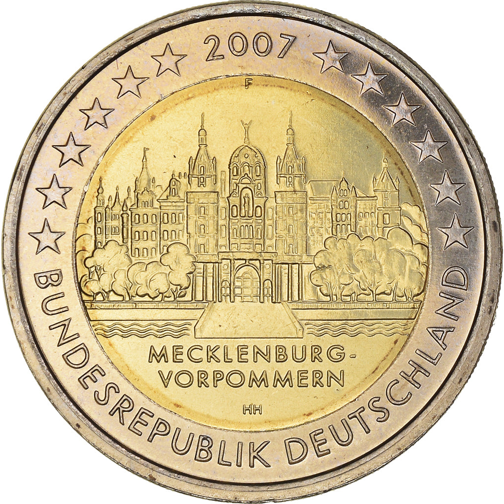 GERMANY - FEDERAL REPUBLIC, 2 Euro, 2007, Stuttgart, MS(63), Bi-Metallic, KM:260