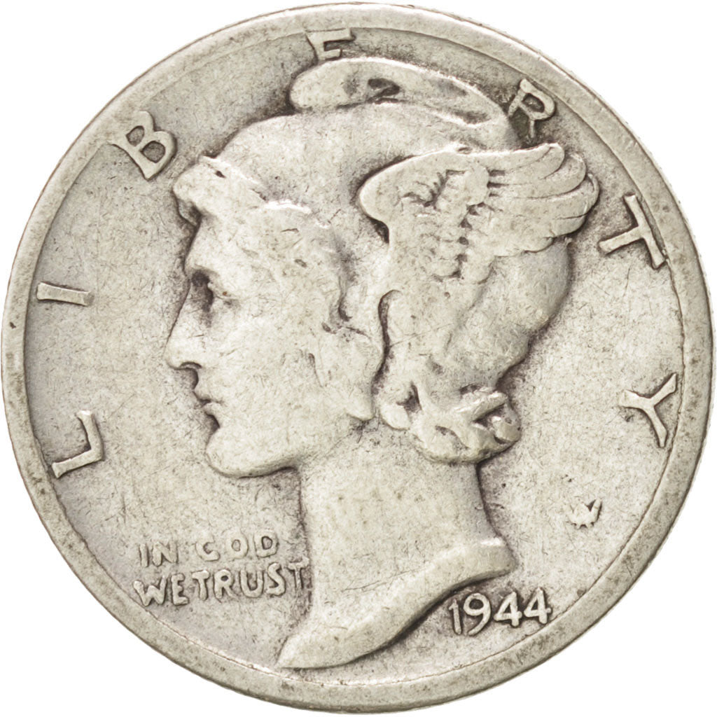 UNITED STATES, Mercury Dime, Dime, 1944, U.S. Mint, KM #140, VF(30-35), Silver,.