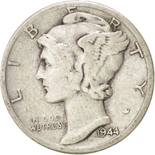 UNITED STATES, Mercury Dime, Dime, 1944, U.S. Mint, KM #140, VF(30-35), Silver,.