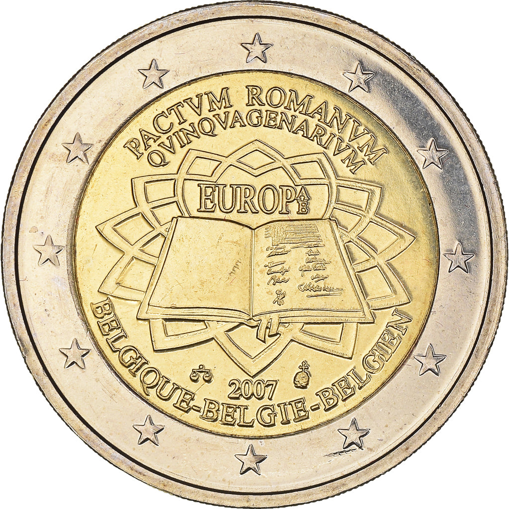 Belgium, 2 Euro, Traité de Rome 50 ans, 2007, Brussels, AU(55-58), Bi-Metallic
