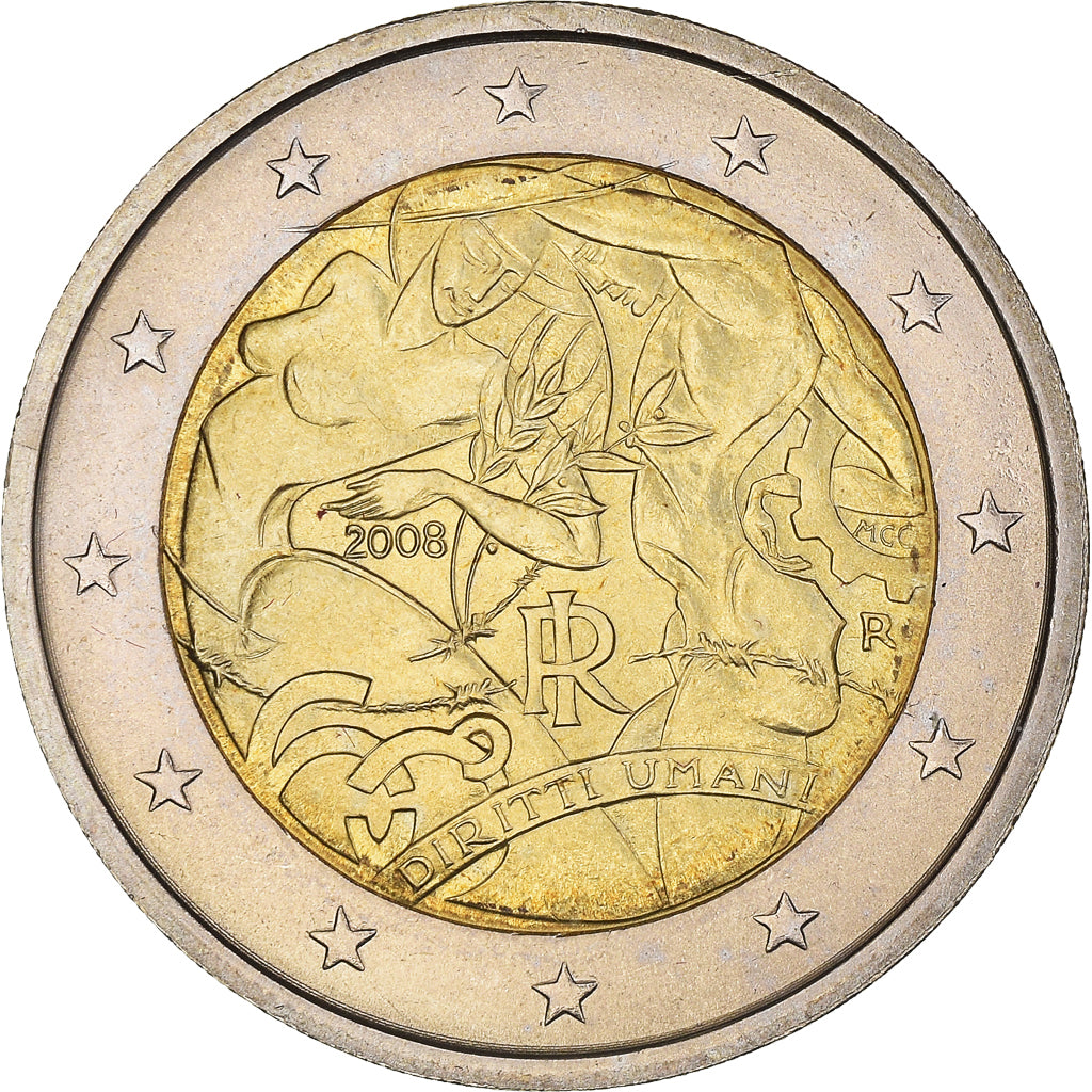 Italy, 2 Euro, Declaration of Rights, 2008, Rome, MS(65-70), Bi-Metallic, KM:301
